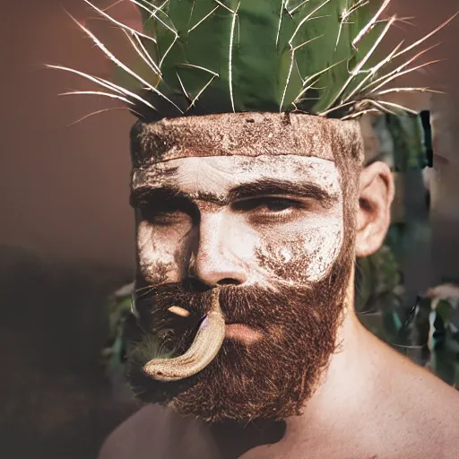 Image similar to cactus grown on man's face instead of beards, 5 0 mm