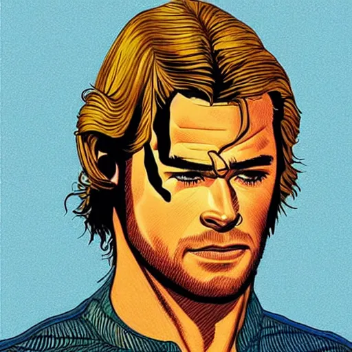 Image similar to “ chris hemsworth retro minimalist portrait by jean giraud, moebius starwatcher comic, 8 k ”