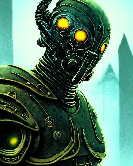 Image similar to a fed up cyber astro monk like from skyrim and elden ring and grand theft auto and overwatch, character portrait, portrait, close up, concept art, intricate details, extremely detailed, realistic vintage sci - fi poster, in the style of chris foss, rodger dean, moebius, michael whelan, lumi, and gustave dore