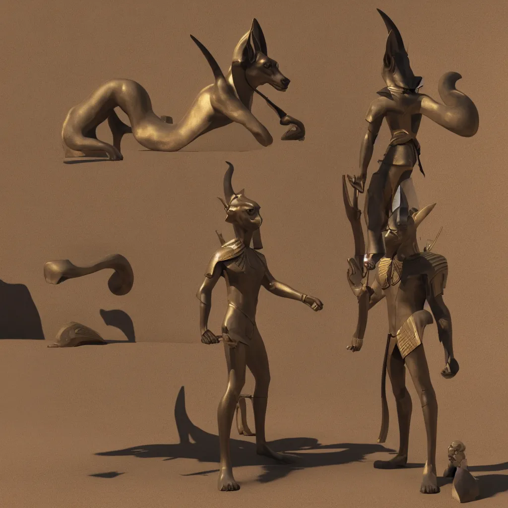 Image similar to realistic Egyptian Anubis, octane render, global illumination