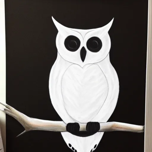 Image similar to color charcoal art, glowing white owl, in a windowsill