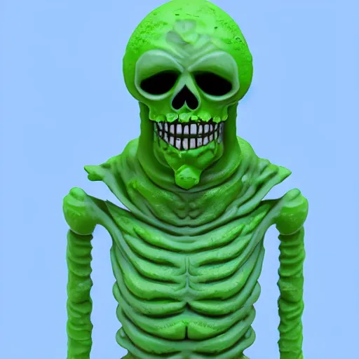 Image similar to slime lord king of the slime universe, skeleton, full body included, wide shot, 1 4 mm lens, f 2. 8, goopy, goop, fluids, soft tissue, subsurface scattering, reflections, ambient occlusion, raytracing, unreal engine 5, pixel art 8 - bit, by beeple