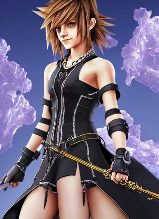 Prompt: Emma Watson as a kingdom hearts character, square enix painted official artwork, intricate, highly detailed, epic, awesome, dramatic lighting, patterns