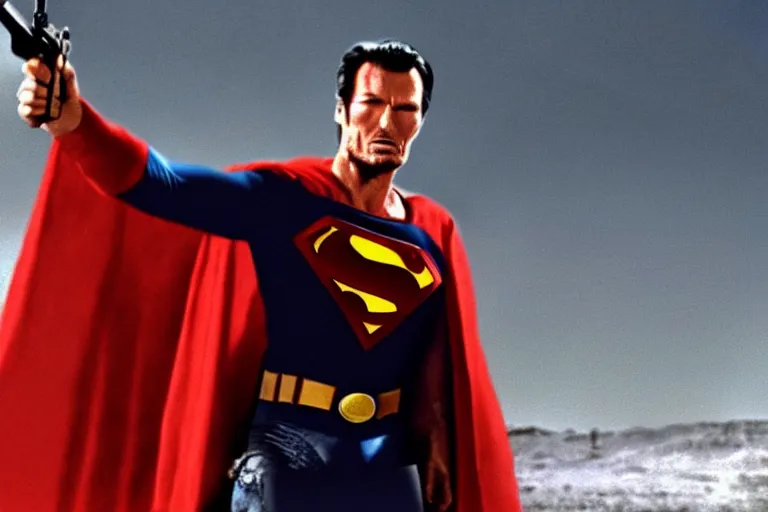 Image similar to clint eastwood as superman in the good the bad and the ugly