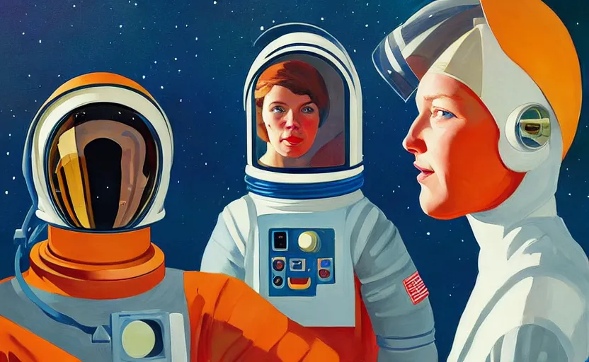 Image similar to Portrait of a Astronaut woman engineer with helmet, very coherent, painted by Edward Hopper, painted by James Gilleard, airbrush, art by JamesJean