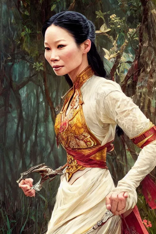 Prompt: Lucy Liu portrait, wuxia, fantasy, elegant, intricate, by Stanley Artgerm Lau, greg rutkowski, thomas kindkade, alphonse mucha, loish, norman Rockwell