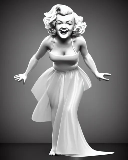 Image similar to full body 3d render of Marilyn Monroe as a funko pop, she is wearing a sheer white night gown, she is laughing, studio lighting, white background, blender, trending on artstation, 8K, highly detailed