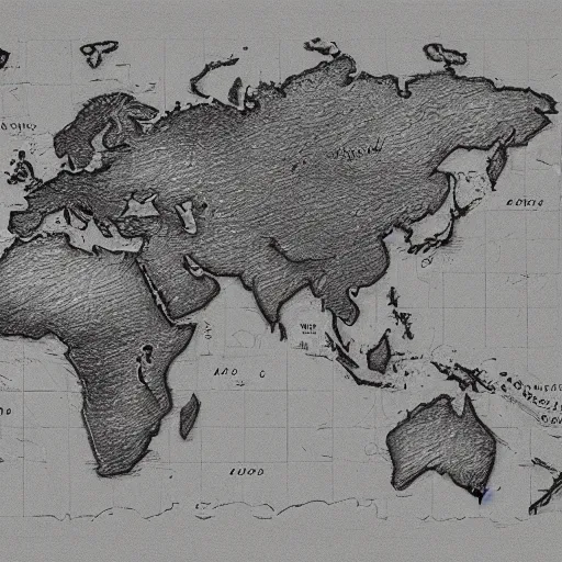 Prompt: pencil drawn map of a unknown continent