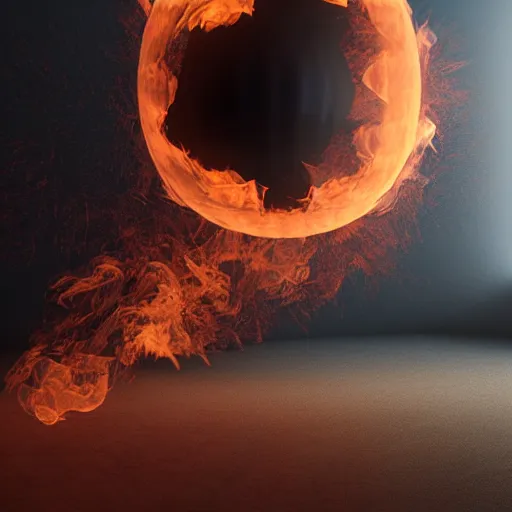 Image similar to fire and haze inside a transparent sphere, vray