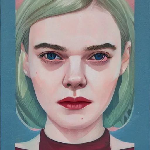 Image similar to Elle Fanning in Mad Men picture by Sachin Teng, asymmetrical, dark vibes, Realistic Painting , Organic painting, Matte Painting, geometric shapes, hard edges, graffiti, street art:2 by Sachin Teng:4