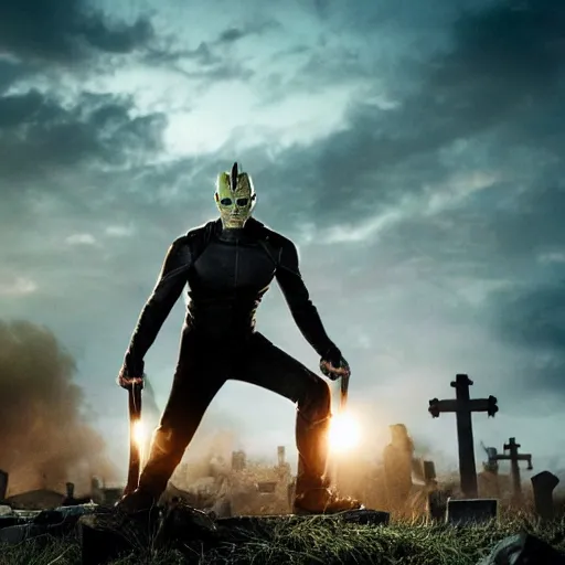 Image similar to a skrull graveyard marvel studios film still