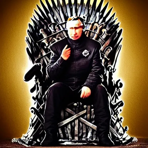 Image similar to “Putin sitting on the iron throne award winning, 4k realistic Photograph”
