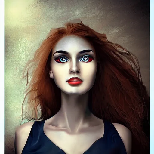 Prompt: A portrait of a young happy woman with mechanical eyes, beautiful!!! digital art