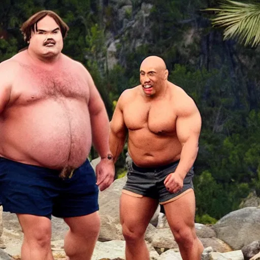 Image similar to jack black and the rock as a single portly buff man