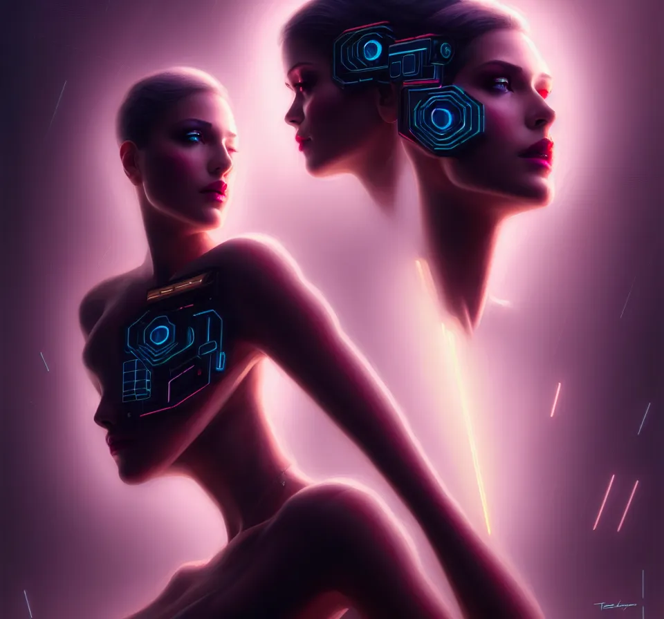 Image similar to beauty woman, full pallet image, Blade runner artifacts, electronic case display, tesseract, cyberpunk tech, ultrarealistic, futuristic, three point lighting, dramatic lighting, electrical details, high details, 4k, 8k, best, accurate, trending on artstation, artstation, photorealism, ultrarealistic, digital painting, style of Peter Mohrbacher, Caravaggio, Dali, Boris Vallejo, Hajime Sorayama