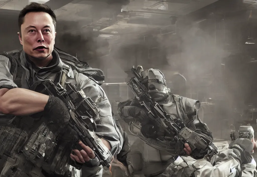 Image similar to elon musk in call of duty, elon musk in the video game call of duty, gameplay screenshot, close up, 3 d rendering. unreal engine. amazing likeness. very detailed.