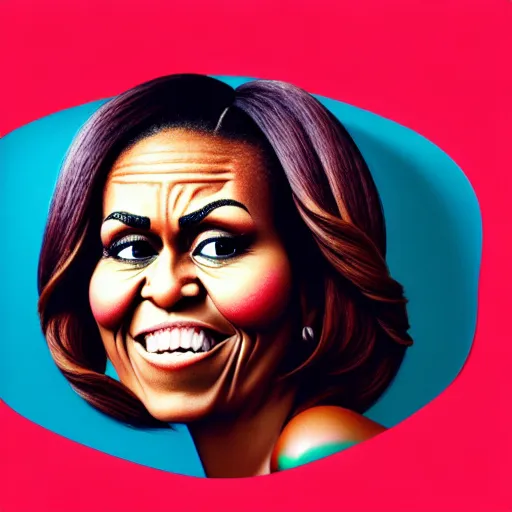 Image similar to fruit character that looks just like michelle obama as a pomegranate, 8 k, fruit eyes, fruit world, beautiful matte painting, by johfra bosschart, hyper realistic, studio lighting, octane render