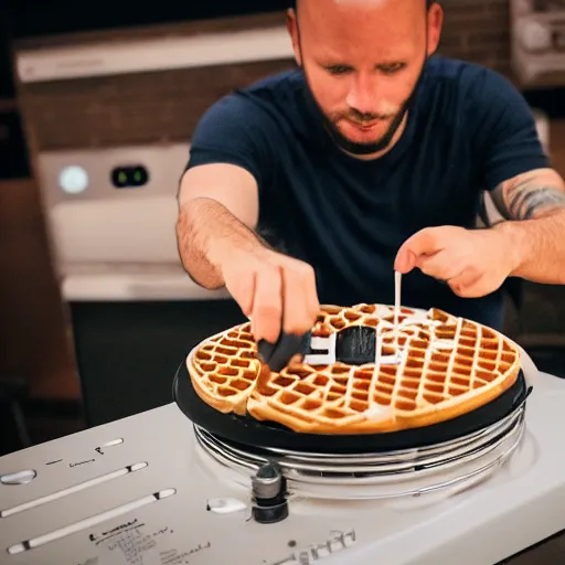 Image similar to dj spinning on a waffle turntable