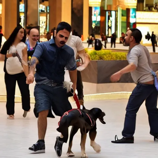 Image similar to dog fighting a man in Dubai mall