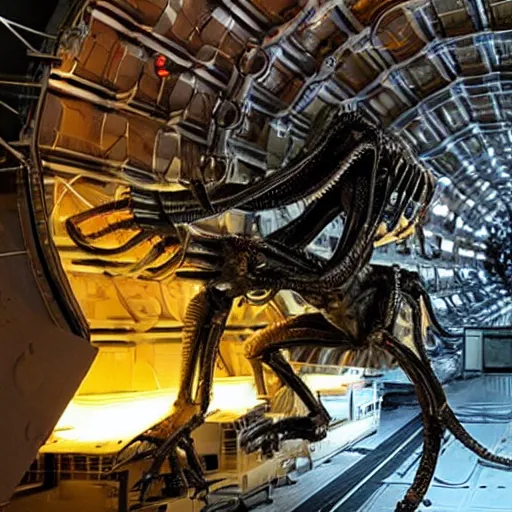 Prompt: xenomorph coming out of the large hadron collider