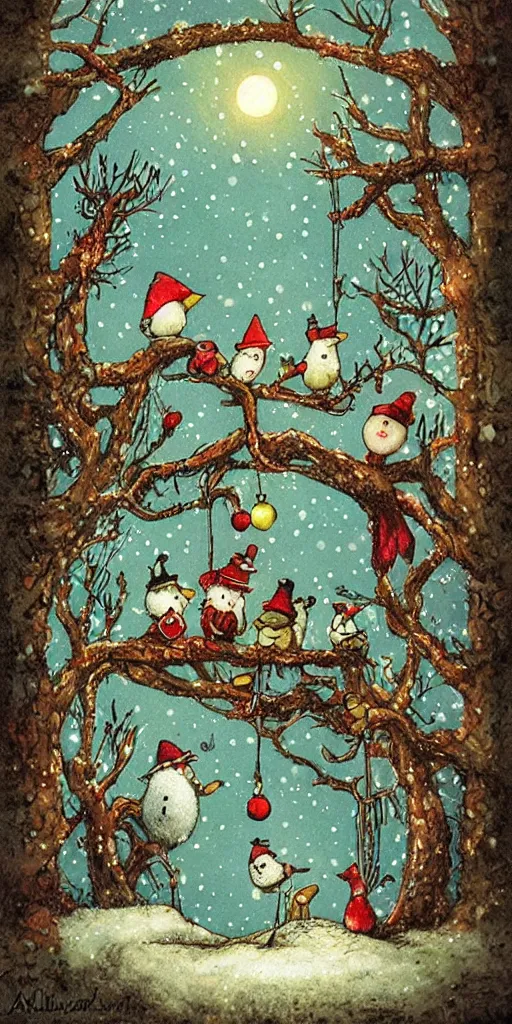 Image similar to a christmas card birds scene by alexander jansson