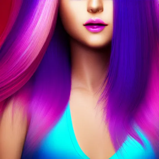 Prompt: Beautiful woman with gorgeous flowing purple ombré hair, with a bob cut, in the style of Toca Boca, studio lighting, trending on artstation, 4k, 8k