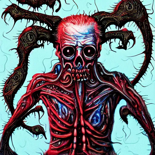 Image similar to biden became bloody ugly lovecraftian degenerate abomination, photo - realistic, color image, 2 k, highly detailed, bodyhorror, occult art, fractal structure