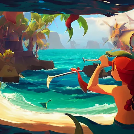 Image similar to painting mermaid treasure on sea of thieves game avatar hero smooth face median photoshop filter cutout vector, behance hd by jesper ejsing, by rhads, makoto shinkai and lois van baarle, ilya kuvshinov, rossdraws global illumination