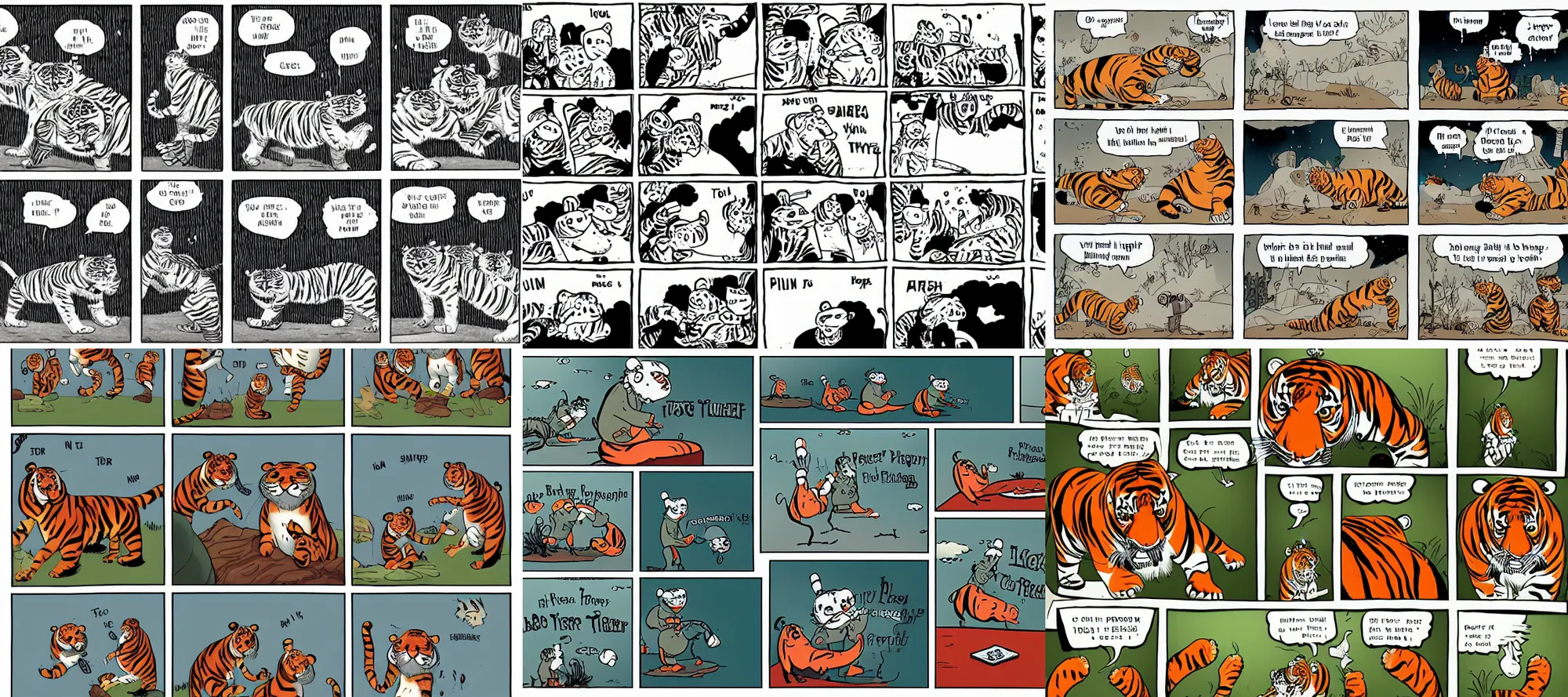 Prompt: funny perry bible fellowship comic about a loose tiger, hd, high resolution, 4k, print