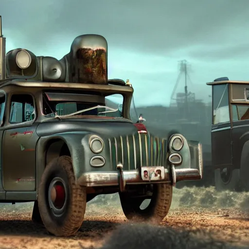 Image similar to 1950 retro-futurism post-apocalypse ultra-realistic