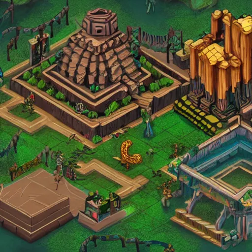 Prompt: isometric jungle temple, disco elysium, pillars of eternity