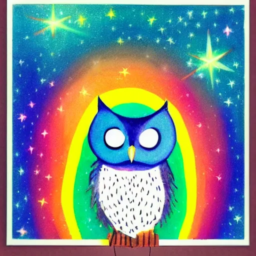 Image similar to rainbow cosmic cute owl