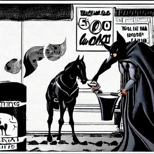 Image similar to batman pouring a pint for a horse