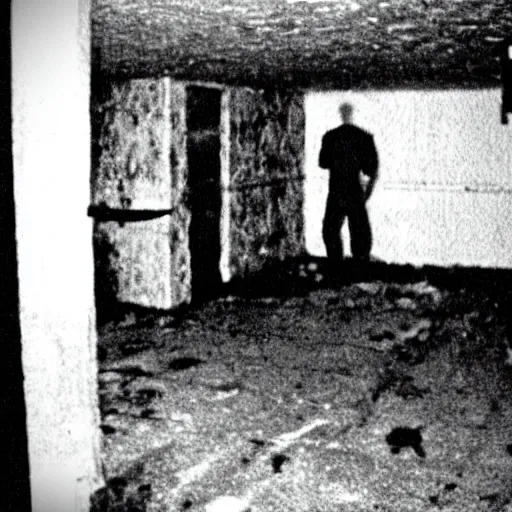 Image similar to cctv footage of basement demon, found footage, horror, unsettling, grainy