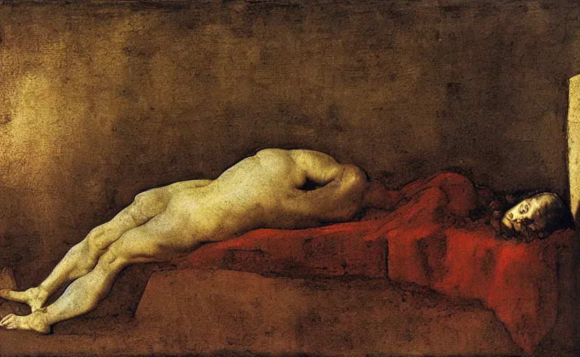 Prompt: a painting of the persistence of memory, painted by leonardo da vinci