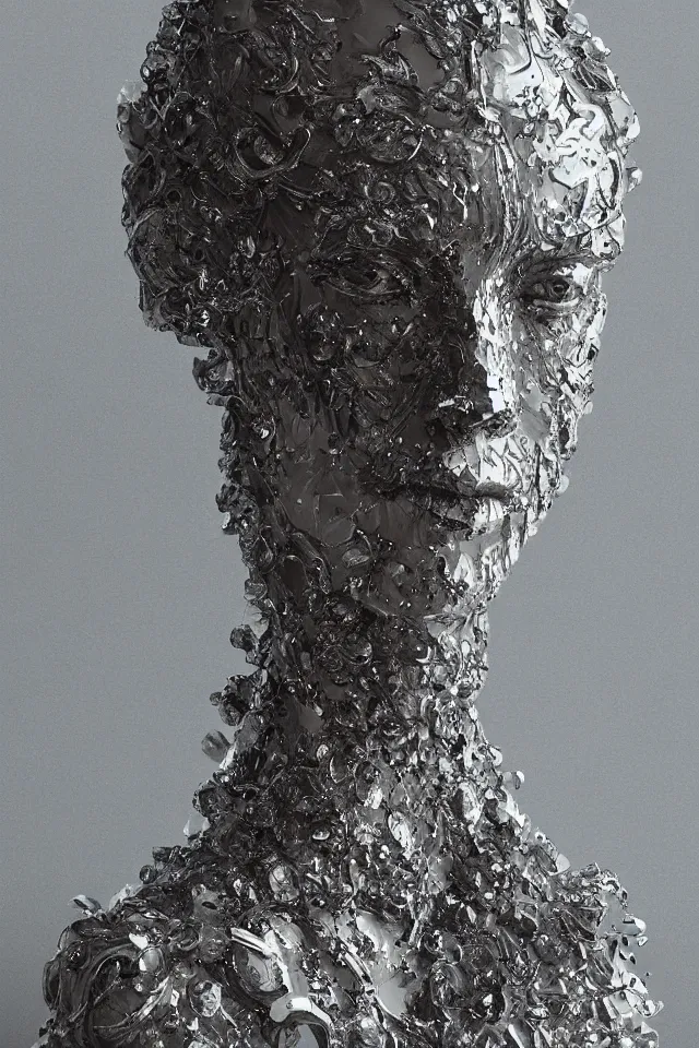 Prompt: a sculpture made of water and crystal, bust, portrait, fashion model, future, harper's bazaar, vogue, magazine, insanely detailed and intricate, concept art, ornate, luxury, elite, elegant, trending on artstation, by Ruan Jia, Kenneth Willardt, Ross Tran, WLOP, Andrei Riabovitchev.