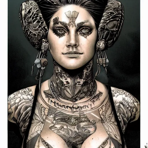 Image similar to a beautiful portrait of a heavily tattooed Roman woman Travis Charest style