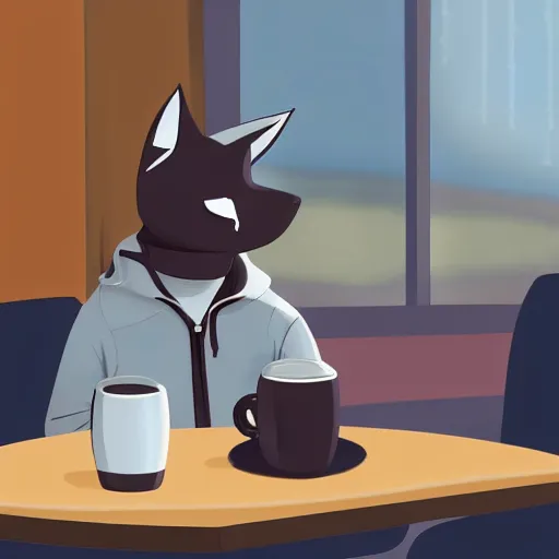 Image similar to furaffinity protogen species drinking coffee at a diner, high quality digital art, deviantart, artstation