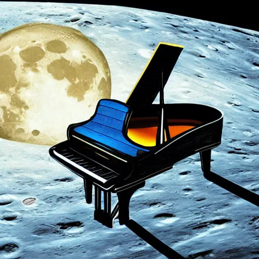 Image similar to a piano on the moon, award winning digital art