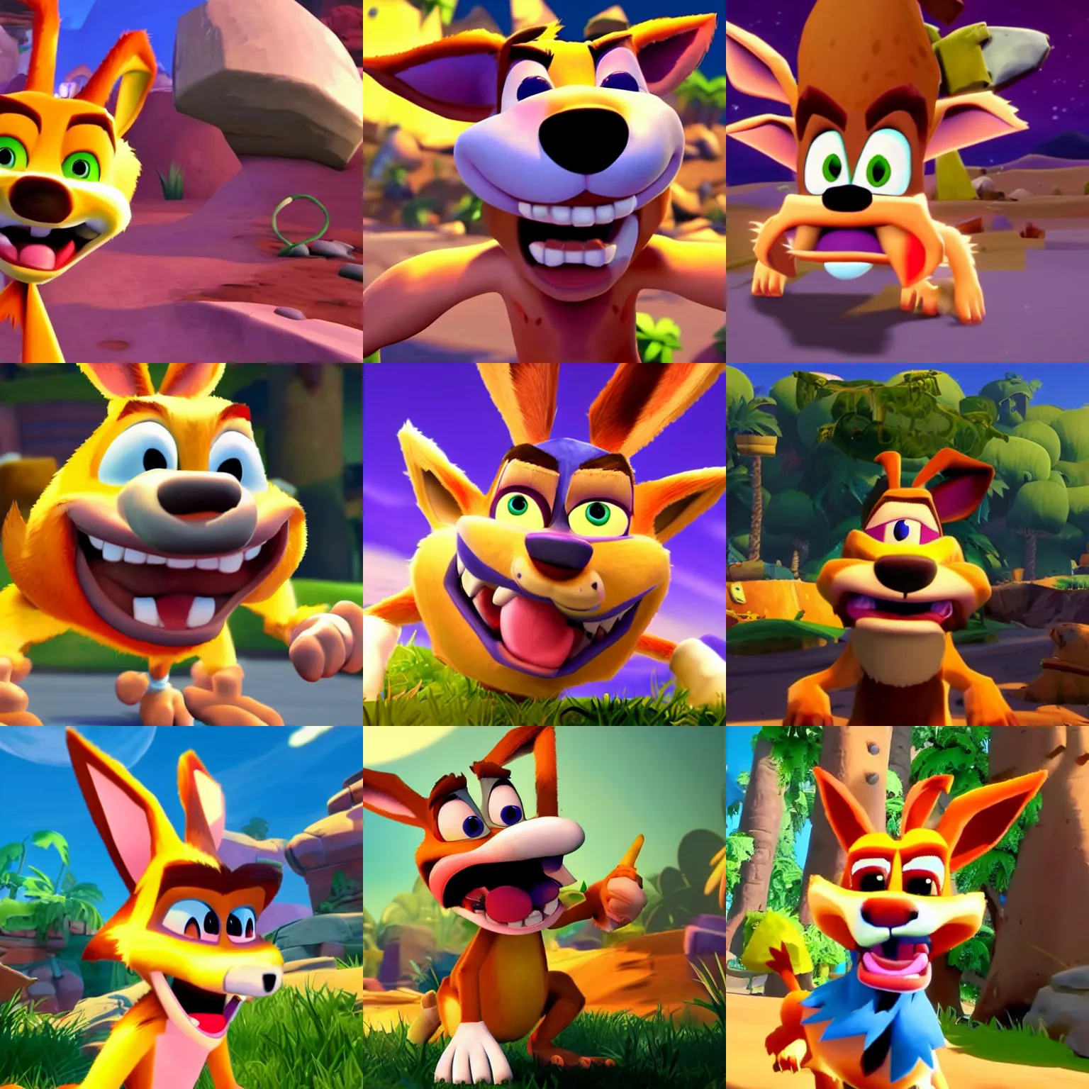 Prompt: chungus crash bandicoot with dog snout, grinning