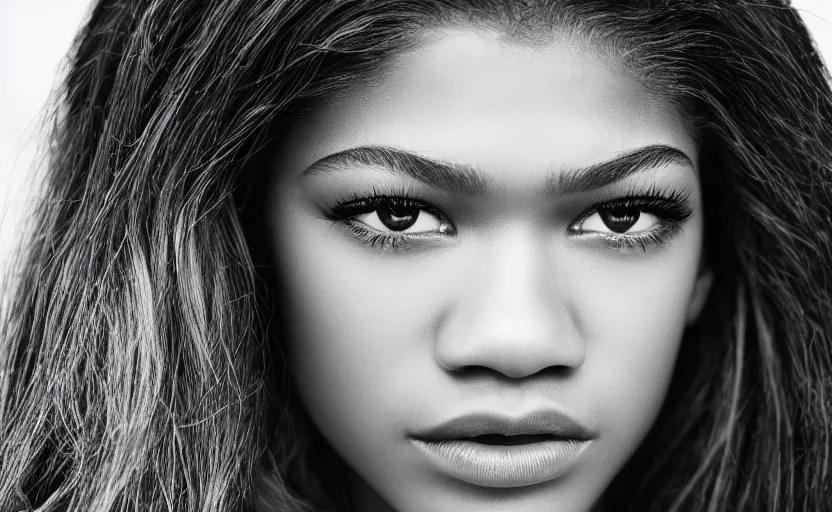 Prompt: photographic portrait by Andy Gotts of Zendaya, closeup, sigma 85mm f/1.4, 15mm, 35mm, 4k, high resolution, 4k, 8k, hd, full color