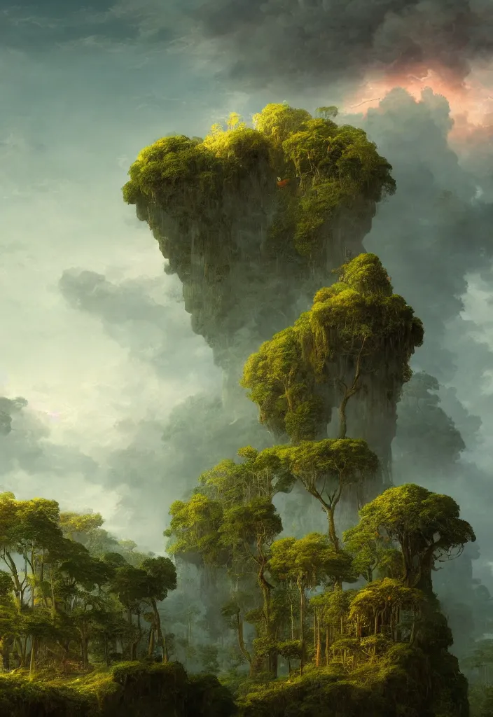 Prompt: a beautiful digital illustration landscape painting of a magical island where you live forever, a secret hatch visible on the ground, whisps of black smoke streaking through the jungle by benoit b. mandelbrot, steven belledin, martin johnson heade, lee madgwick, caspar david friedrich, and david rios ferreira. 8 k resolution trending on artstation concept art digital illustration