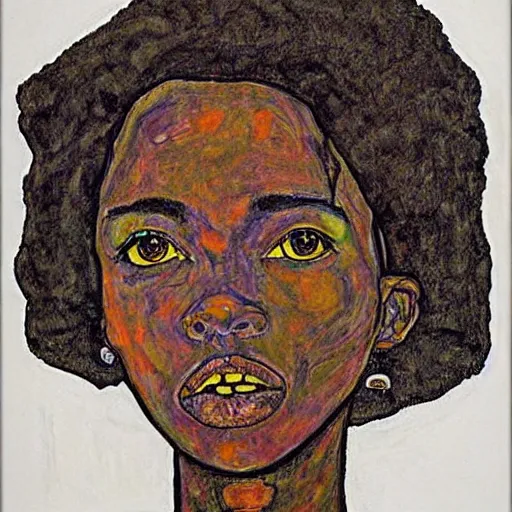 Image similar to portrait of lauryn hill by egon schiele