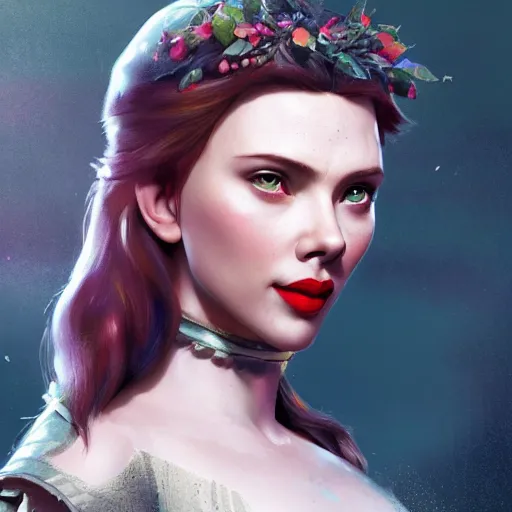 Prompt: scarlett johansen as snow white, au naturel, hyper detailed, digital art, trending in artstation, cinematic lighting, studio quality, smooth render, unreal engine 5 rendered, octane rendered, art style by klimt and nixeu and ian sprigger and wlop and krenz cushart