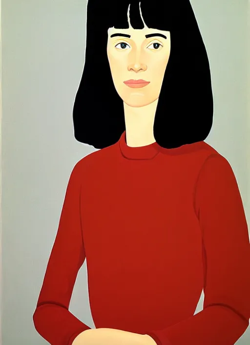 Prompt: a portrait of a pretty young lady by alex katz