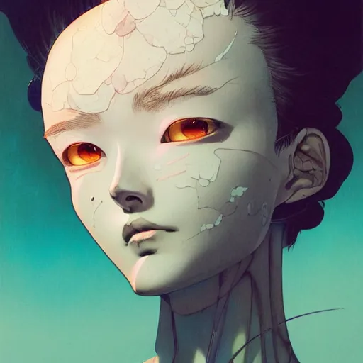 Image similar to prompt : wierd character portrait soft light painted by james jean and katsuhiro otomo and erik jones, inspired by evangeleon anime, smooth face feature, intricate oil painting, high detail illustration, sharp high detail, manga and anime 1 9 9 9