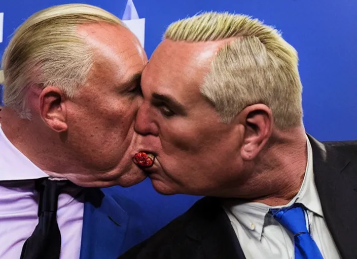 Prompt: highly detailed ultra realistic gopro shot of alex jones smooching roger stone