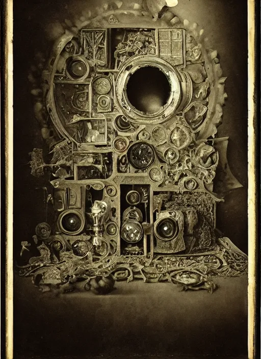 Prompt: old wetplate daguerreotype birth of the invention of time and past, fractal, intricate, elegant, highly detailed, parallax, leica, medium format, subsurface scattering, by jheronimus bosch and greg rutkowski and louis jacques mande daguerre