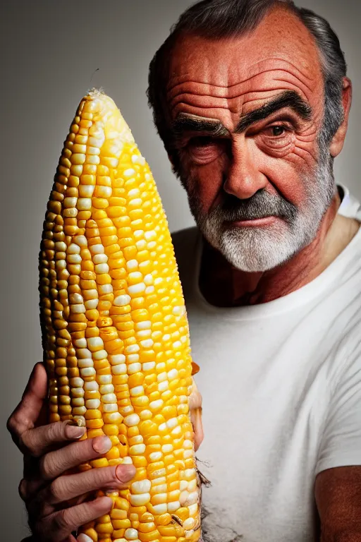 Prompt: 📷 sean connery is corn, made of food, head portrait, dynamic lighting, 4 k