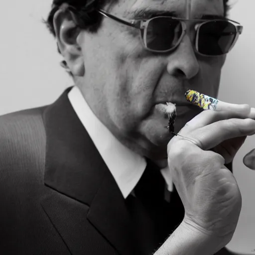 Prompt: Luis Alberto Aparicio Alejandro Lacalle Pou smoking a fat blunt